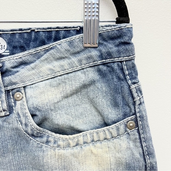 Vintage Machine Distressed Flag Patchwork Straight Leg Jeans Men’s 32 X 34 - Picture 9 of 16